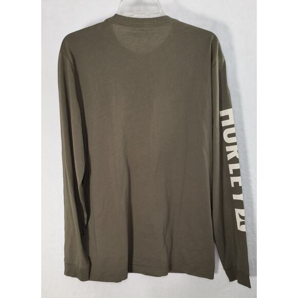 Hurley Logo T-Shirt Men's Size M Green Long Sleeve Crew Neck Cotton Pullover Tee - Picture 6 of 11